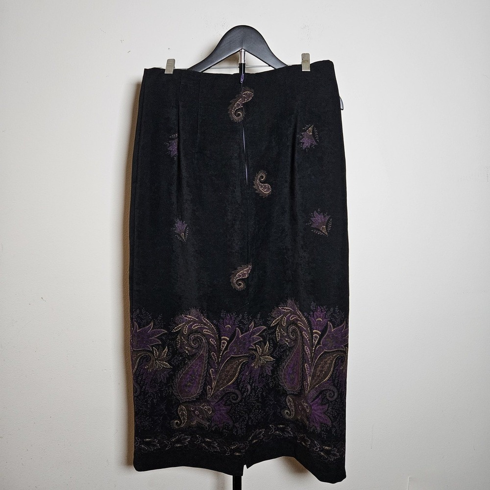 Vintage Briggs New York Whimsigoth Velvet Paisley Long Skirt NWT 12 Black 90s
